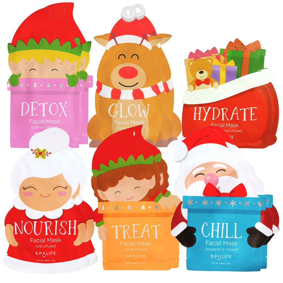 Holiday Santa's Squad Facial Masks Gift Set - 12 Pack